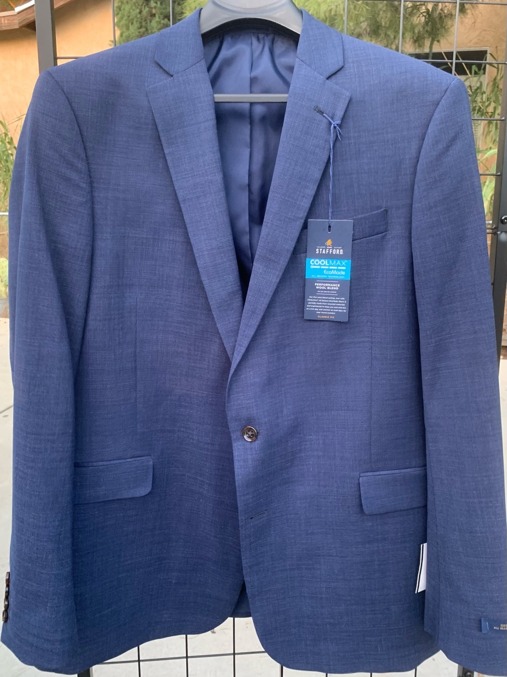 NWT Stafford Classic Fit Coolmax Men’s Navy Blue Two-Button Blazer 48 L